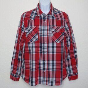 Levi's* Men's Long Sleeve Snap Down Curved Hem Pocket Plaid Dress Shirt~ Large